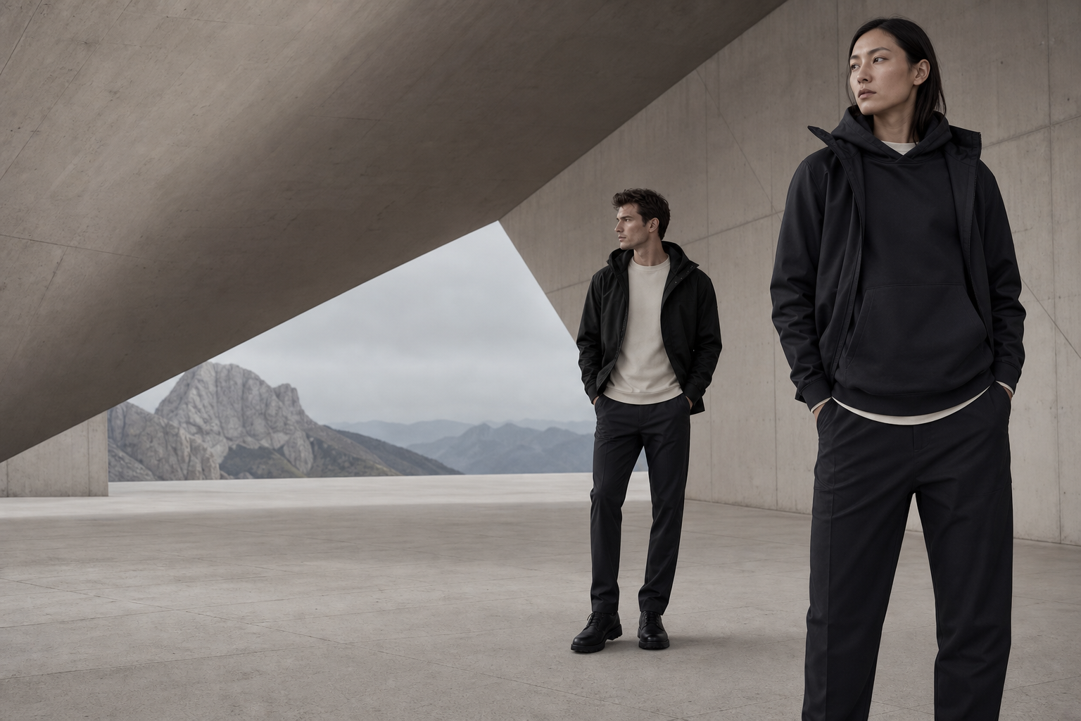 MOUNTURNIC technical clothing campaign in monumental alpine architecture